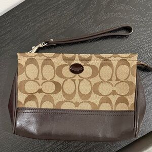 Coach Signature Brown and Tan Wristlet